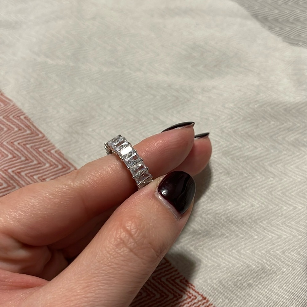Sterling Silver Emerald Cut Eternity Band with CZ Stones